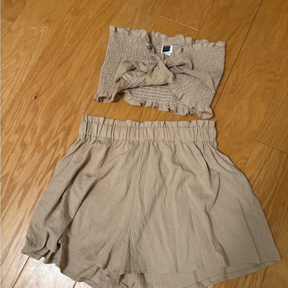 Tan Two-Piece Smocked Set